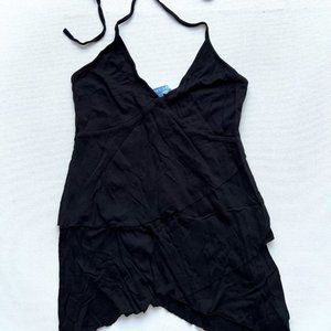 Smart Set Tiered Halter Tank Black ( S )